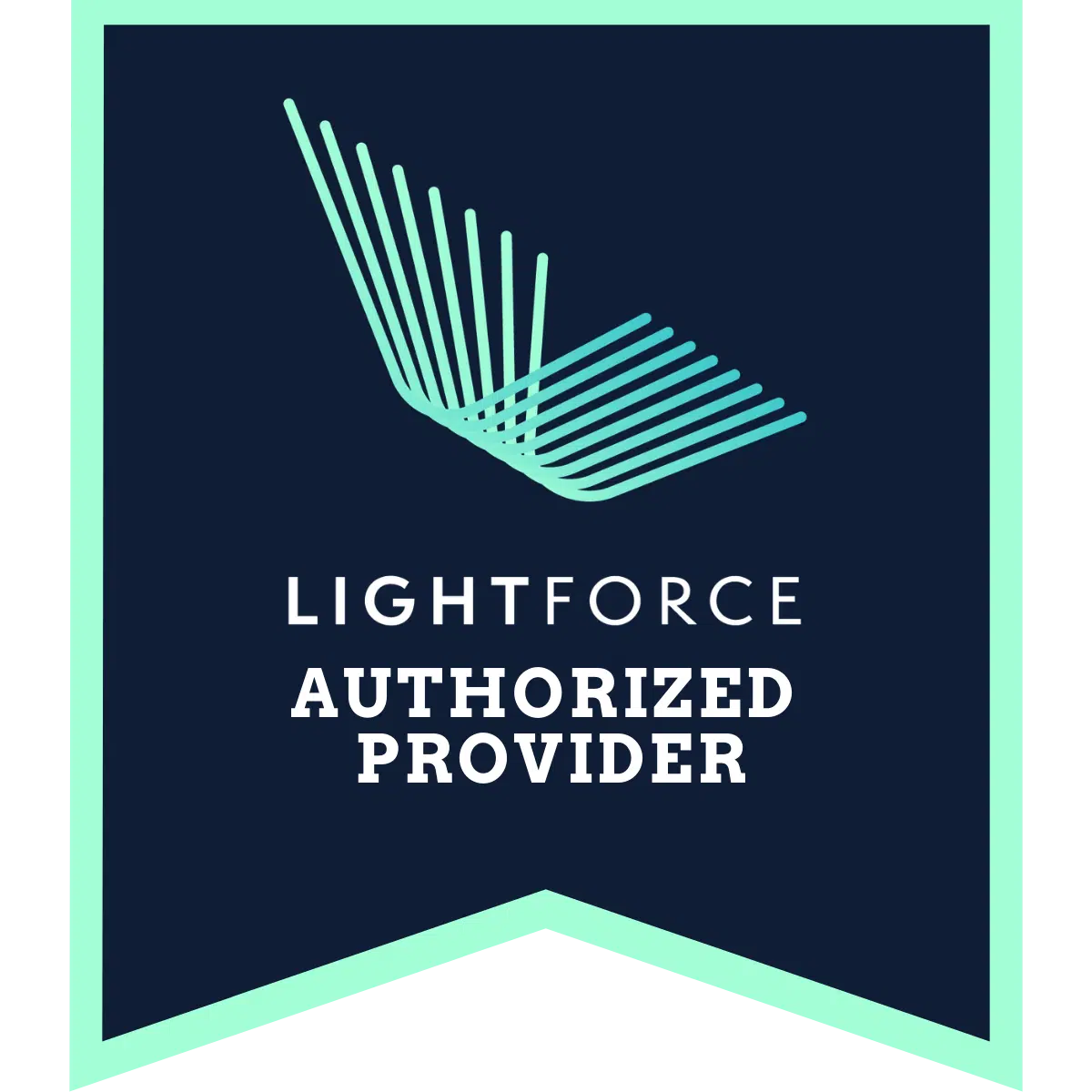 Lightforce Authorized Provider badge with mint green and dark blue design for Rozen Orthodontics